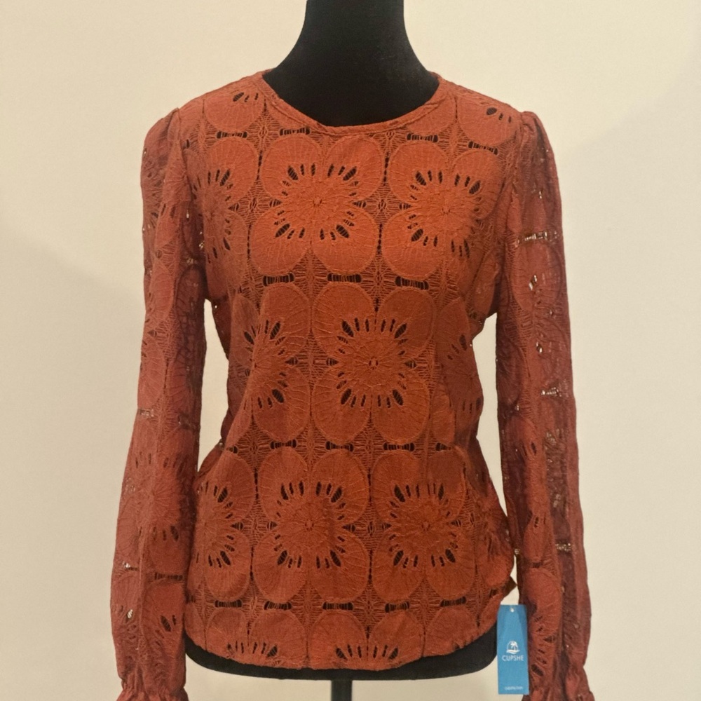 Cupshe Rust Floral Lace Crochet Top | Size Smal